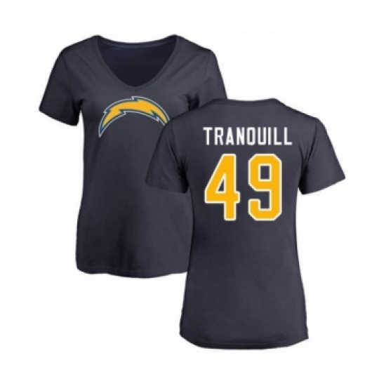 Football Women's Los Angeles Chargers #49 Drue Tranquill Navy Blue Name & Number Logo T-Shirt - Jersey