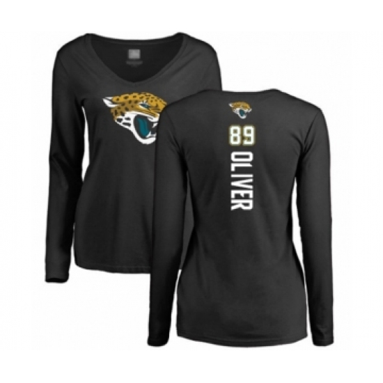 Football Women's Jacksonville Jaguars #89 Josh Oliver Black Backer Slim Fit Long Sleeve T-Shirt - Jersey