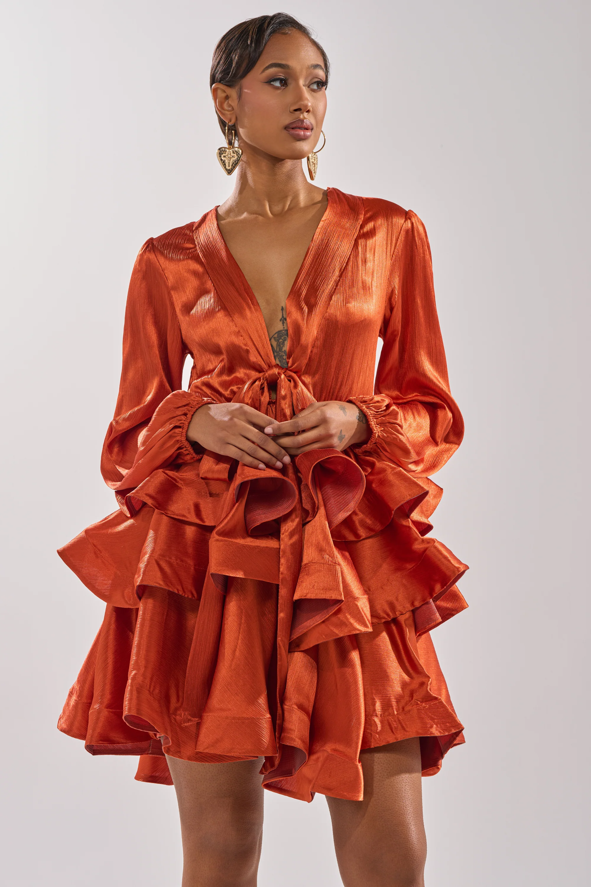 ARIANA SATIN RUFFLED MINI DRESS - Akira Wear
