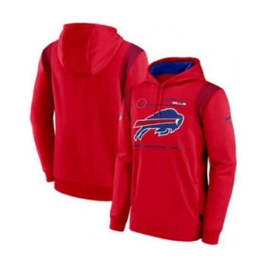 Men's Buffalo Bills 2021 Red Sideline Logo Performance Pullover Hoodie - Jersey