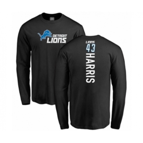 Football Detroit Lions #43 Will Harris Black Backer Long Sleeve T-Shirt - Jersey