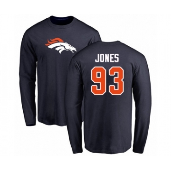 Football Denver Broncos #93 Dre'Mont Jones Navy Blue Name & Number Logo Long Sleeve T-Shirt - Jersey