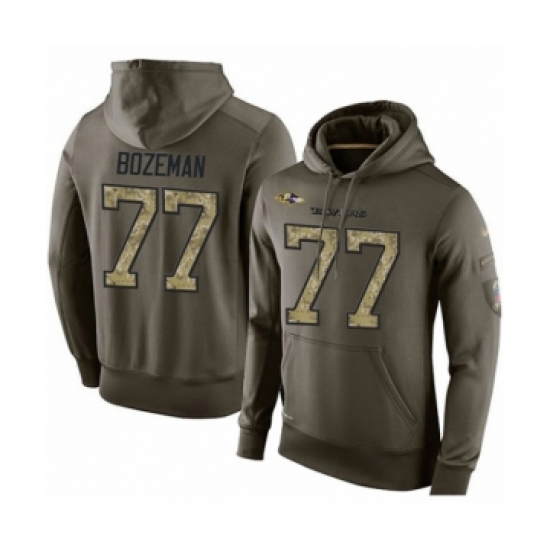 Football Men's Baltimore Ravens #77 Bradley Bozeman Green Salute To Service Pullover Hoodie - Jersey