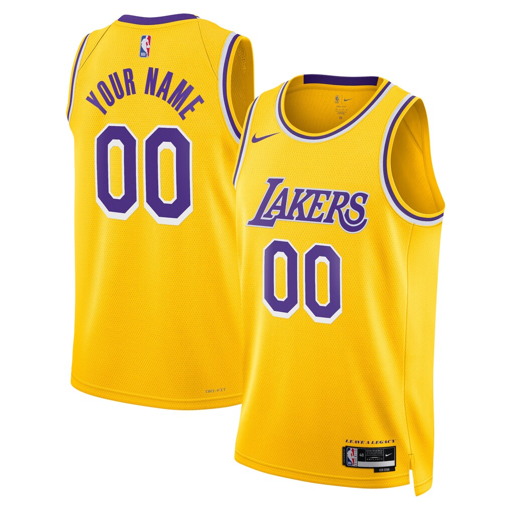 Unisex Los Angeles Lakers Nike Gold Swingman Custom Jersey - Icon Edition - Jersey