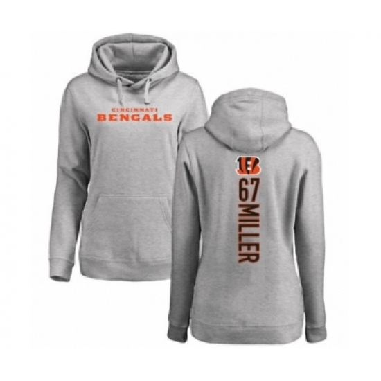 Football Women's Cincinnati Bengals #67 John Miller Ash Backer Pullover Hoodie - Jersey