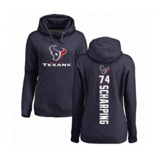Football Women's Houston Texans #74 Max Scharping Navy Blue Backer Pullover Hoodie - Jersey
