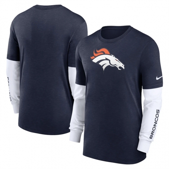 Men's Denver Broncos Heather Navy Slub Fashion Long Sleeve T Shirt - Jersey
