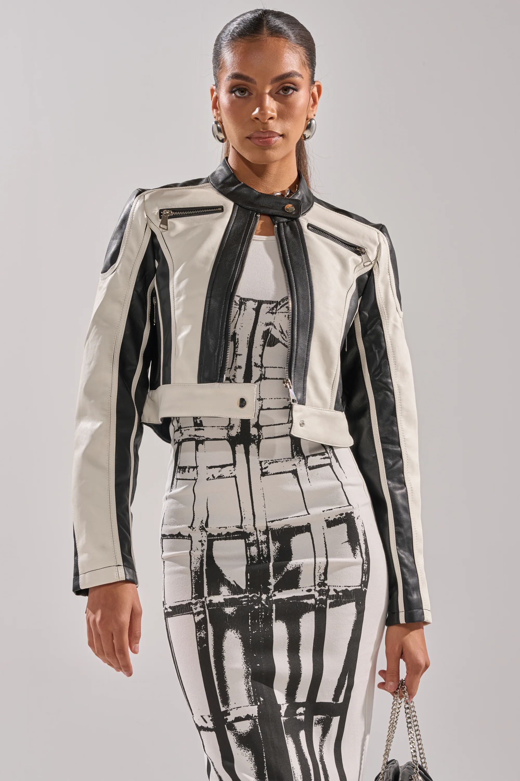 BETTER LUCK CROPPED MOTO IN BLACK WHITE - Akira Wear