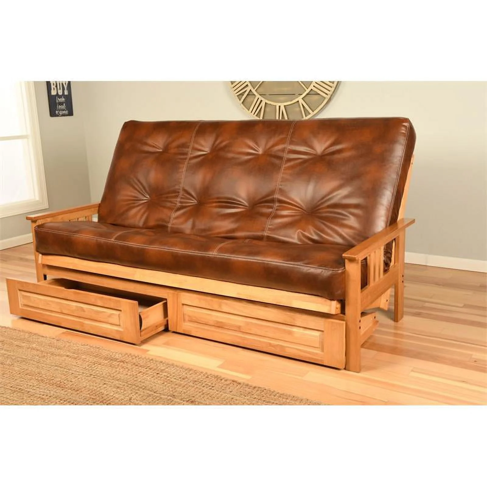 Monterey Frame Queen-Butternut Finish-Oregon Trail Saddle Mattress-Storage Drawers Kodiak Furniture