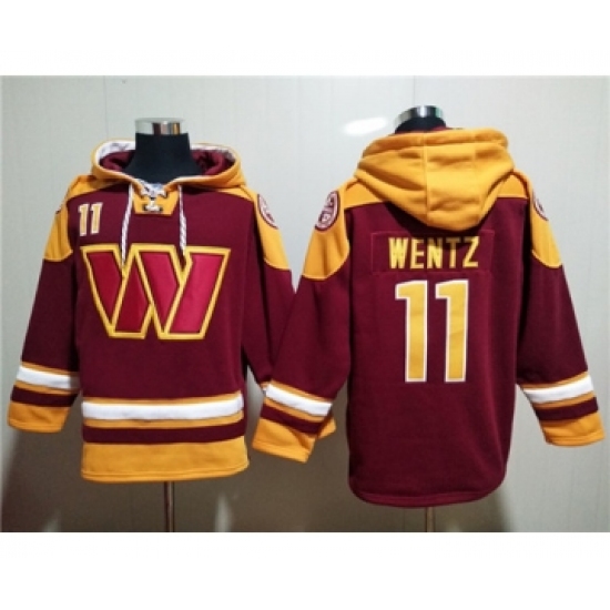 Men's Washington Commanders #11 Carson Wentz Burgundy Lace-Up Pullover Hoodie - Jersey