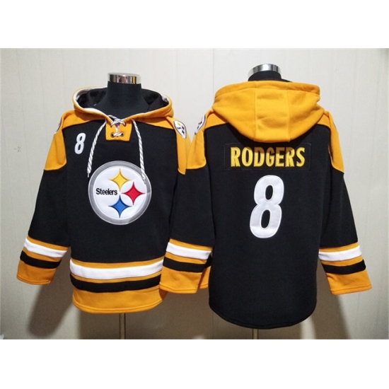 Men's Pittsburgh Steelers #8 Aaron Rodgers Black Ageless Must-Have Lace-Up Pullover Hoodie - Jersey