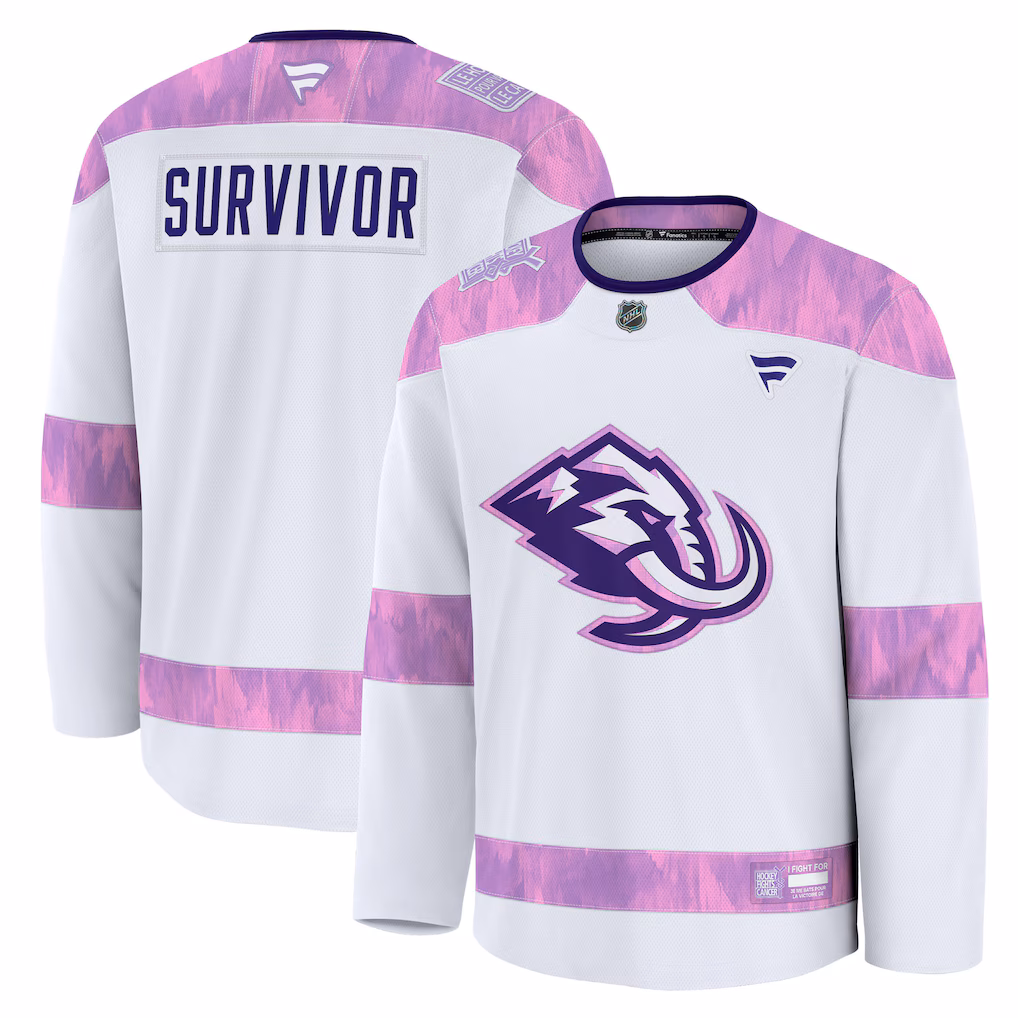Men's Utah Mammoth Fanatics White Hockey Fights Cancer Survivor Practice Jersey - Jersey