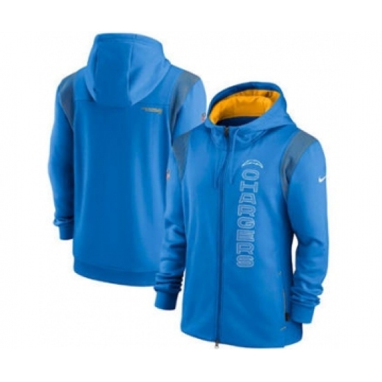 Men's Los Angeles Chargers 2021 Powder Blue Sideline Team Performance Full-Zip Hoodie - Jersey