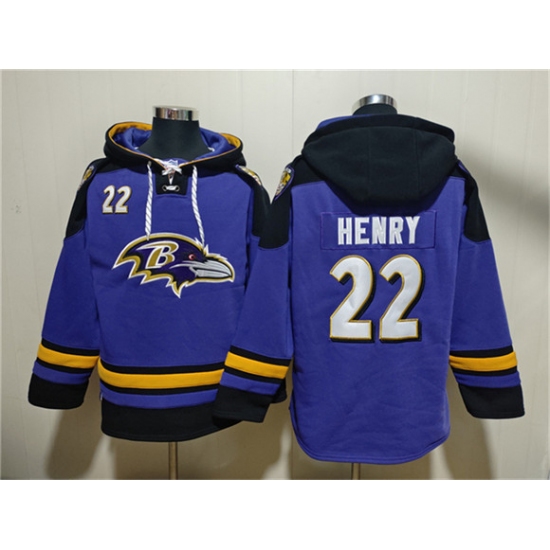 Men's Baltimore Ravens #22 Derrick Henry Ageless Must-Have Lace-Up Pullover Hoodie - Jersey