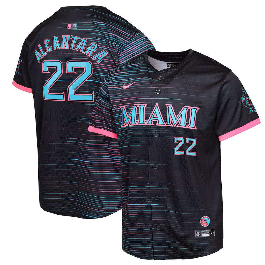 Youth Miami Marlins Sandy Alcantara Black 2025 City Connect Limited Player Jersey - Jersey