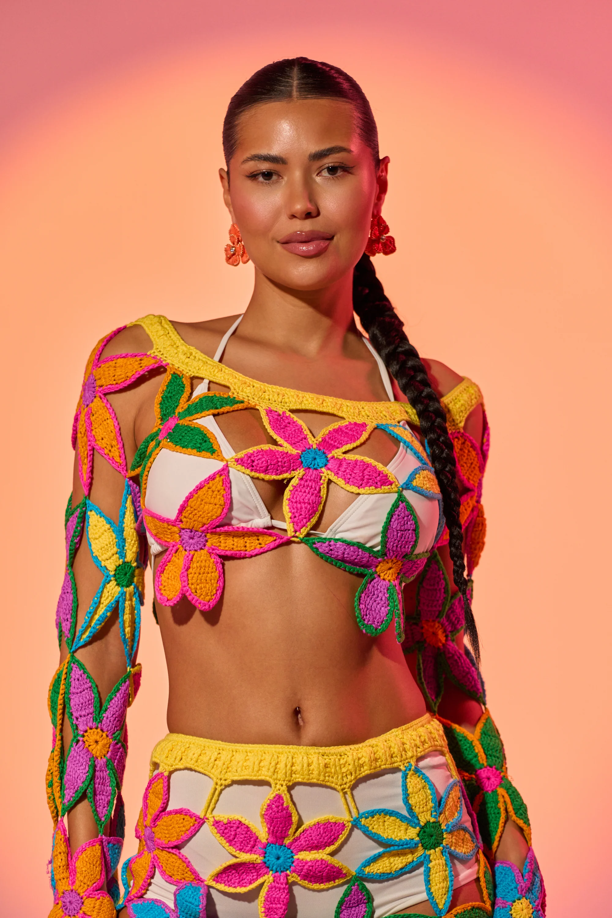FLORAL FIELDS CROCHET OFF THE SHOULDER SWEATER - Akira Wear