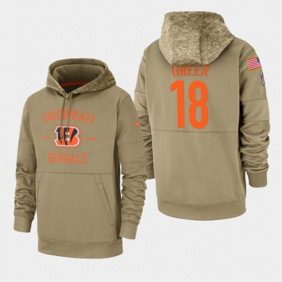 Men's Cincinnati Bengals #18 A.J. Green 2019 Salute to Service Sideline Therma Pullover Hoodie - Tan - Jersey