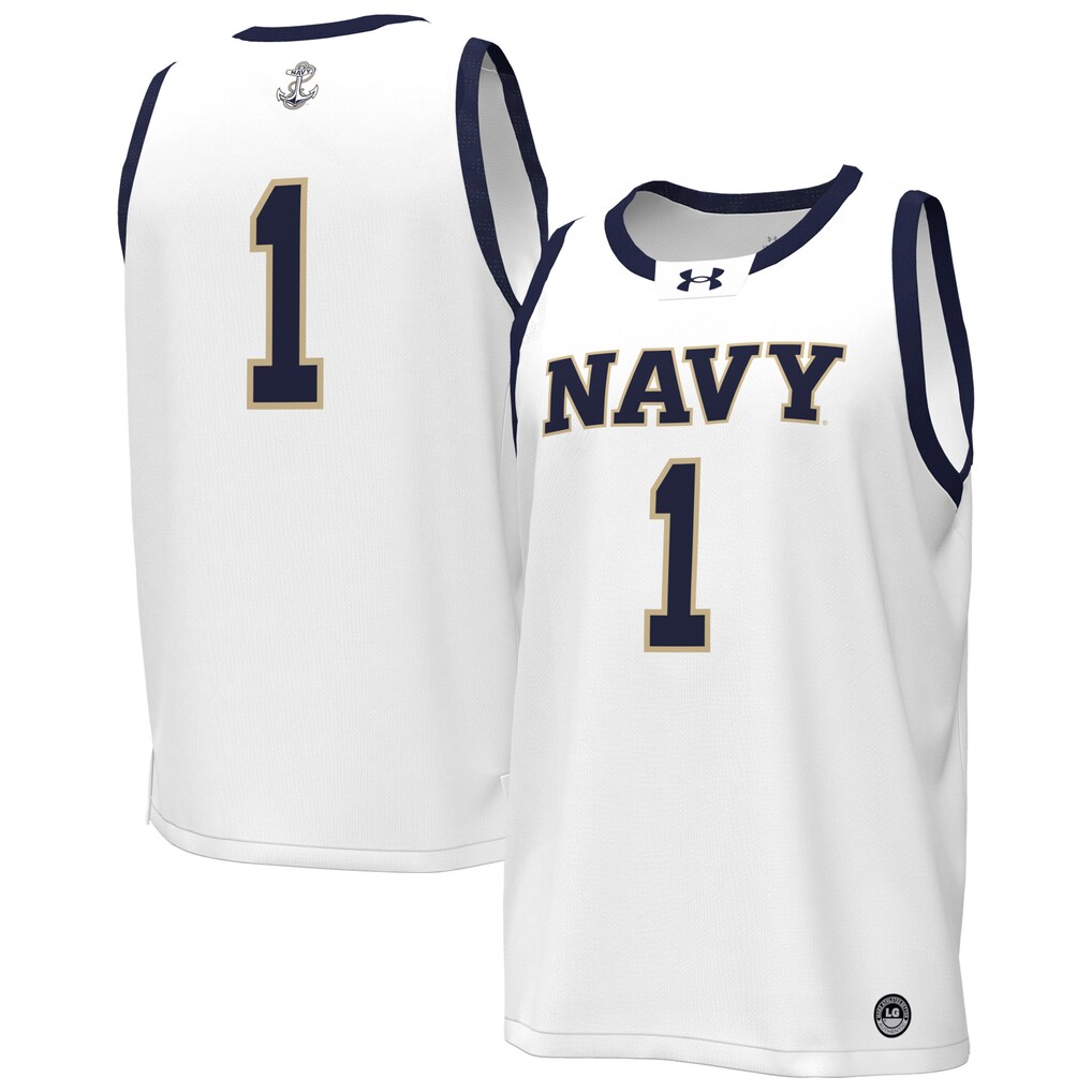 Men's Under Armour White Navy Midshipmen #1 Replica Basketball Jersey - Jersey