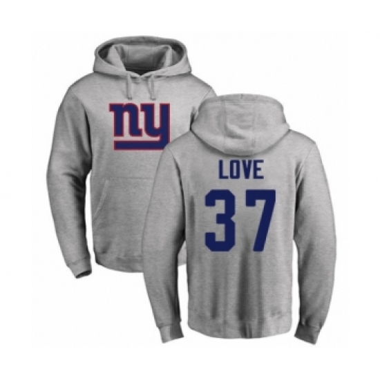 Football New York Giants #37 Julian Love Ash Name & Number Logo Pullover Hoodie - Jersey