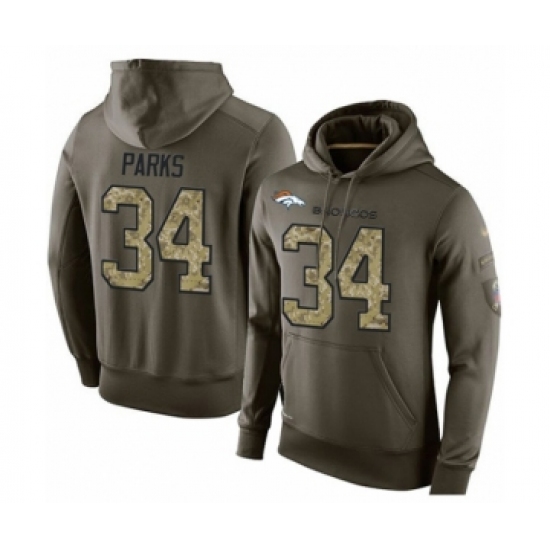 Football Men's Denver Broncos #34 Will Parks Green Salute To Service Pullover Hoodie - Jersey