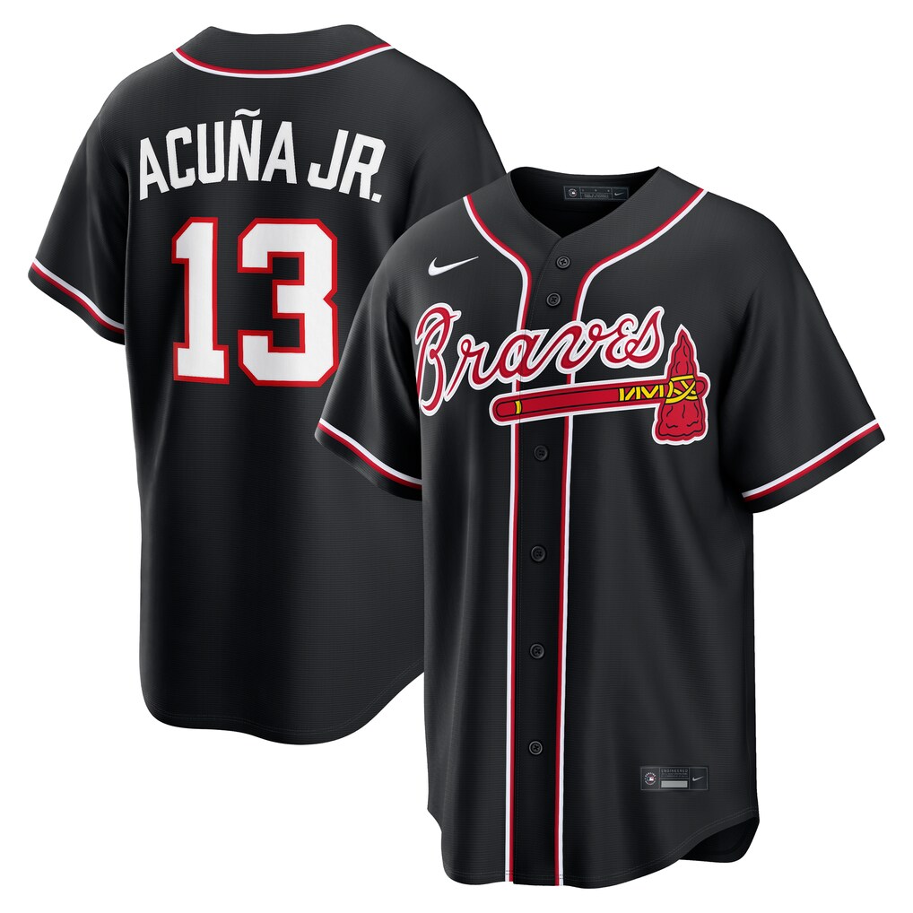 Men's Atlanta Braves Ronald Acuña Jr. Nike Fashion Replica Black Out Jersey - Jersey