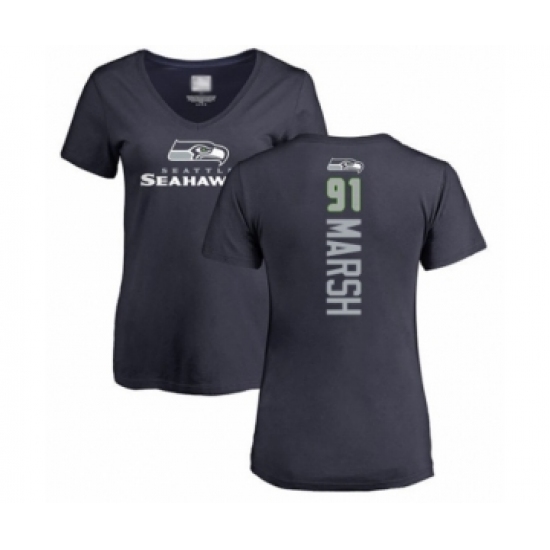 Football Women's Seattle Seahawks #91 Cassius Marsh Navy Blue Backer T-Shirt - Jersey