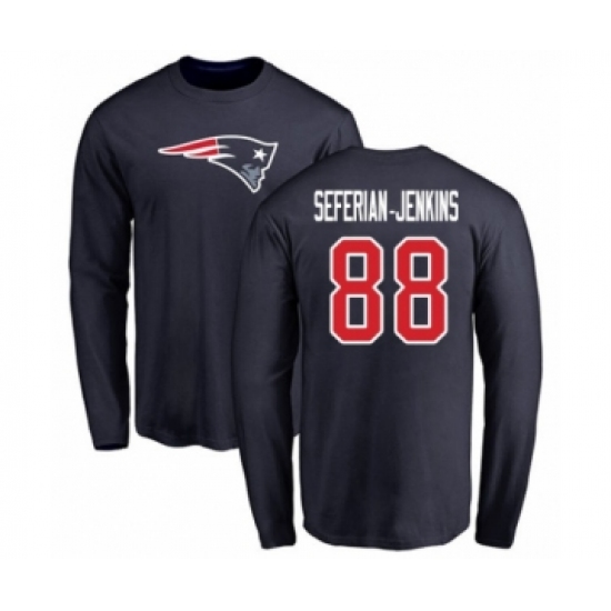 Football New England Patriots #88 Austin Seferian-Jenkins Navy Blue Name & Number Logo Long Sleeve T-Shirt - Jersey