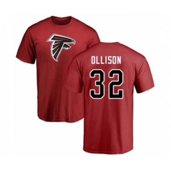 Football Atlanta Falcons #32 Qadree Ollison Red Name & Number Logo T-Shirt - Jersey