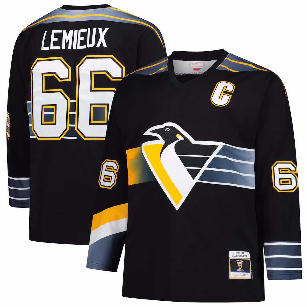 Men's Pittsburgh Penguins Mario Lemieux Mitchell & Ness Black 1996/97 Blue Line 2.0 Jersey - Jersey