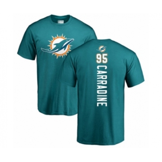 Football Miami Dolphins #95 Tank Carradine Aqua Green Backer T-Shirt - Jersey