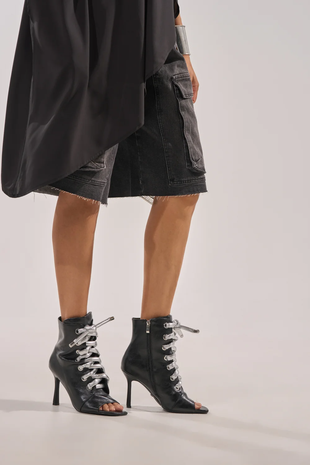 AZALEA WANG JOSS BLACK BLOCK LACE OPEN TOE BOOTIE - Akira Wear
