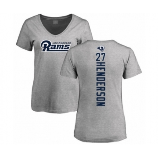 Football Women's Los Angeles Rams #27 Darrell Henderson Ash Backer V-Neck T-Shirt - Jersey