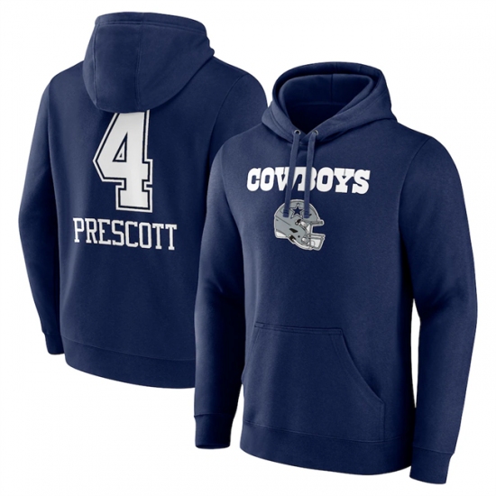 Men's Dallas Cowboys #4 Dak Prescott Navy Team Wordmark Player Name & Number Pullover Hoodie - Jersey