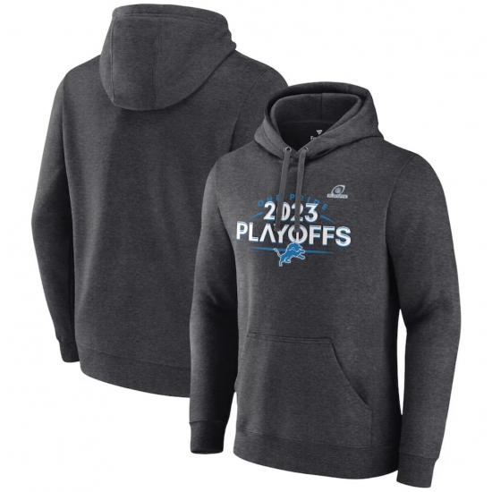 Men's Detroit Lions Heather Charcoal 2023 Playoffs Fleece Pullover Hoodie - Jersey