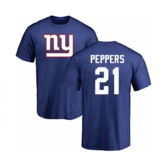 Football New York Giants #21 Jabrill Peppers Royal Blue Name & Number Logo T-Shirt - Jersey