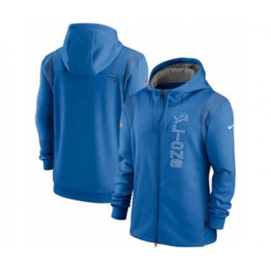 Men's Detroit Lions 2021 Blue Sideline Team Performance Full-Zip Hoodie - Jersey