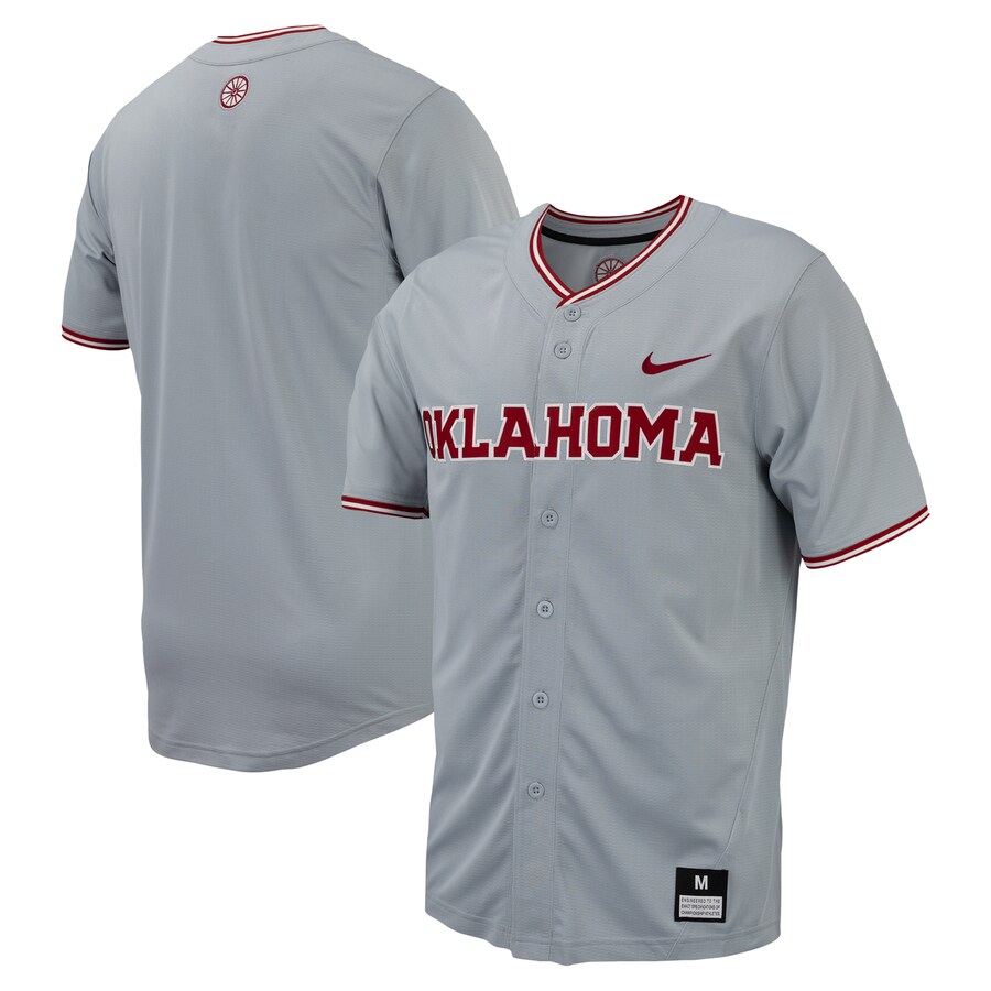 Men's Nike Gray Oklahoma Sooners Replica Full-Button Baseball Jersey - Jersey