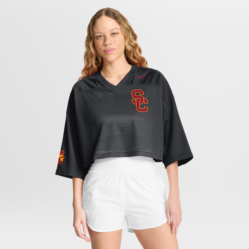 Women's Nike Black USC Trojans Cropped Mesh Dri-FIT Fashion Jersey - Jersey
