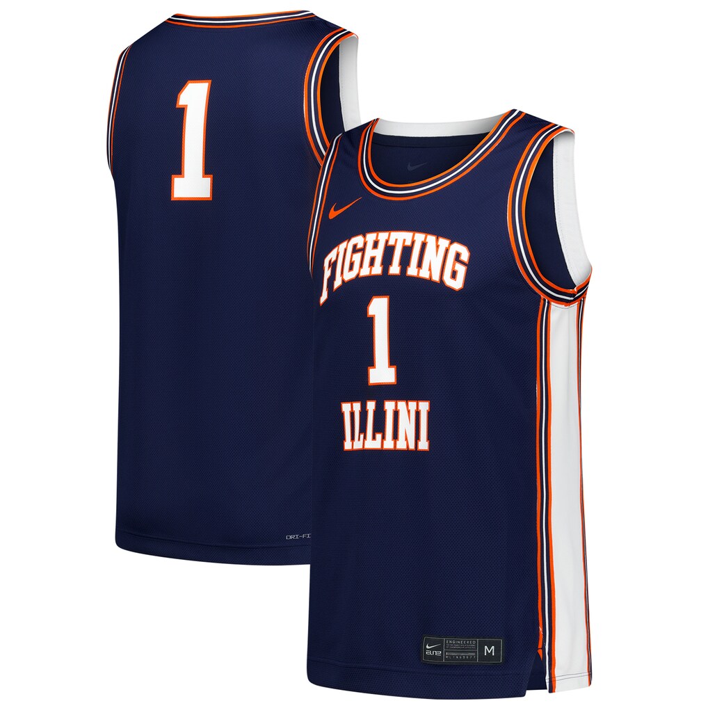 Men's Nike #1 Navy Illinois Fighting Illini Replica Basketball Jersey - Jersey