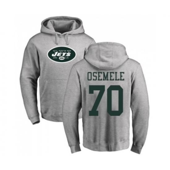 Football New York Jets #70 Kelechi Osemele Ash Name & Number Logo Pullover Hoodie - Jersey