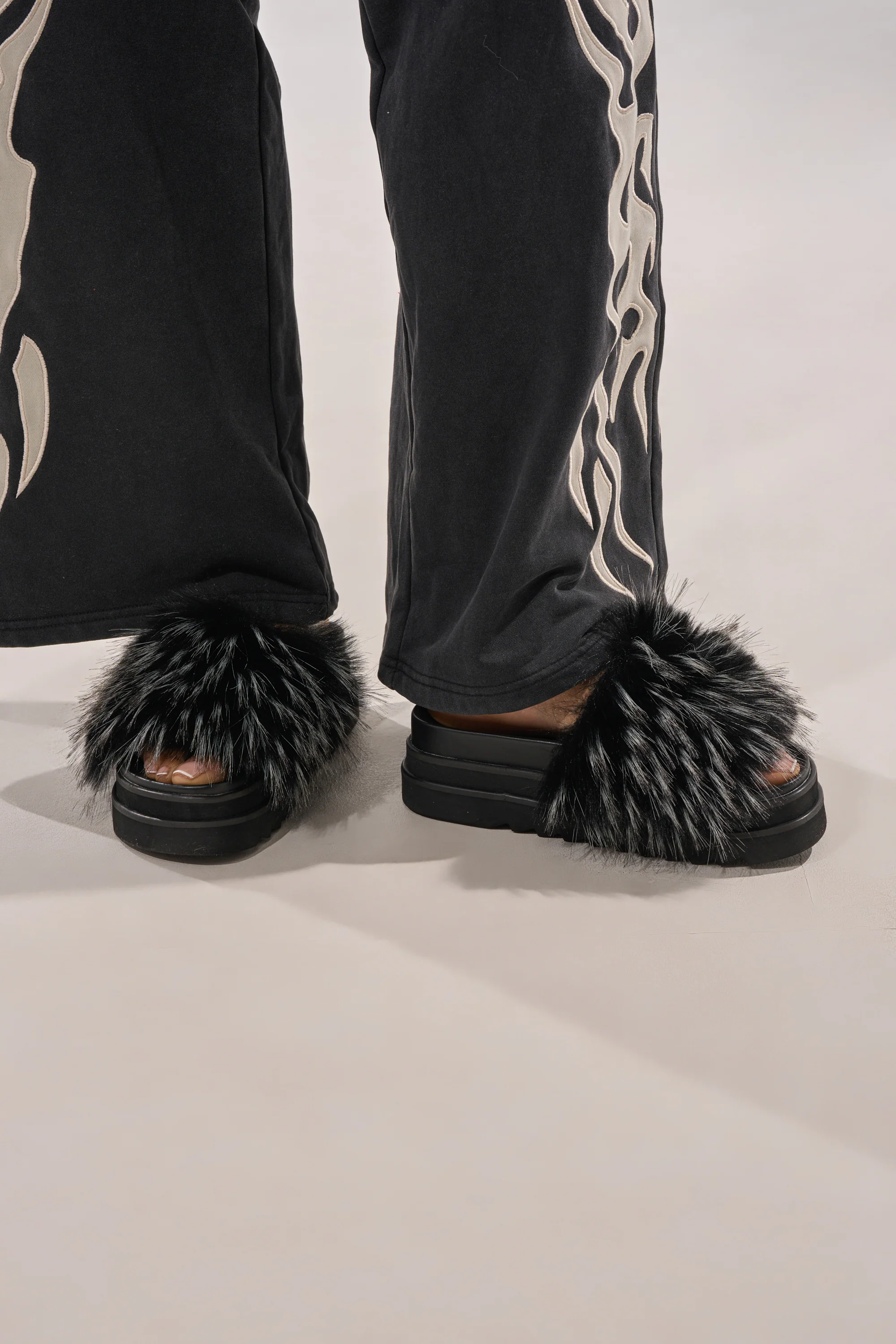 AKIRA MIRAY BLACK MULTI FUR SLIDE - Akira Wear