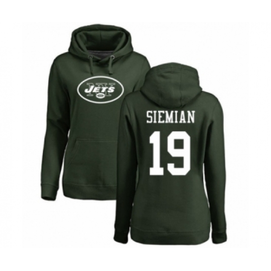 Football Women's New York Jets #19 Trevor Siemian Green Name & Number Logo Pullover Hoodie - Jersey