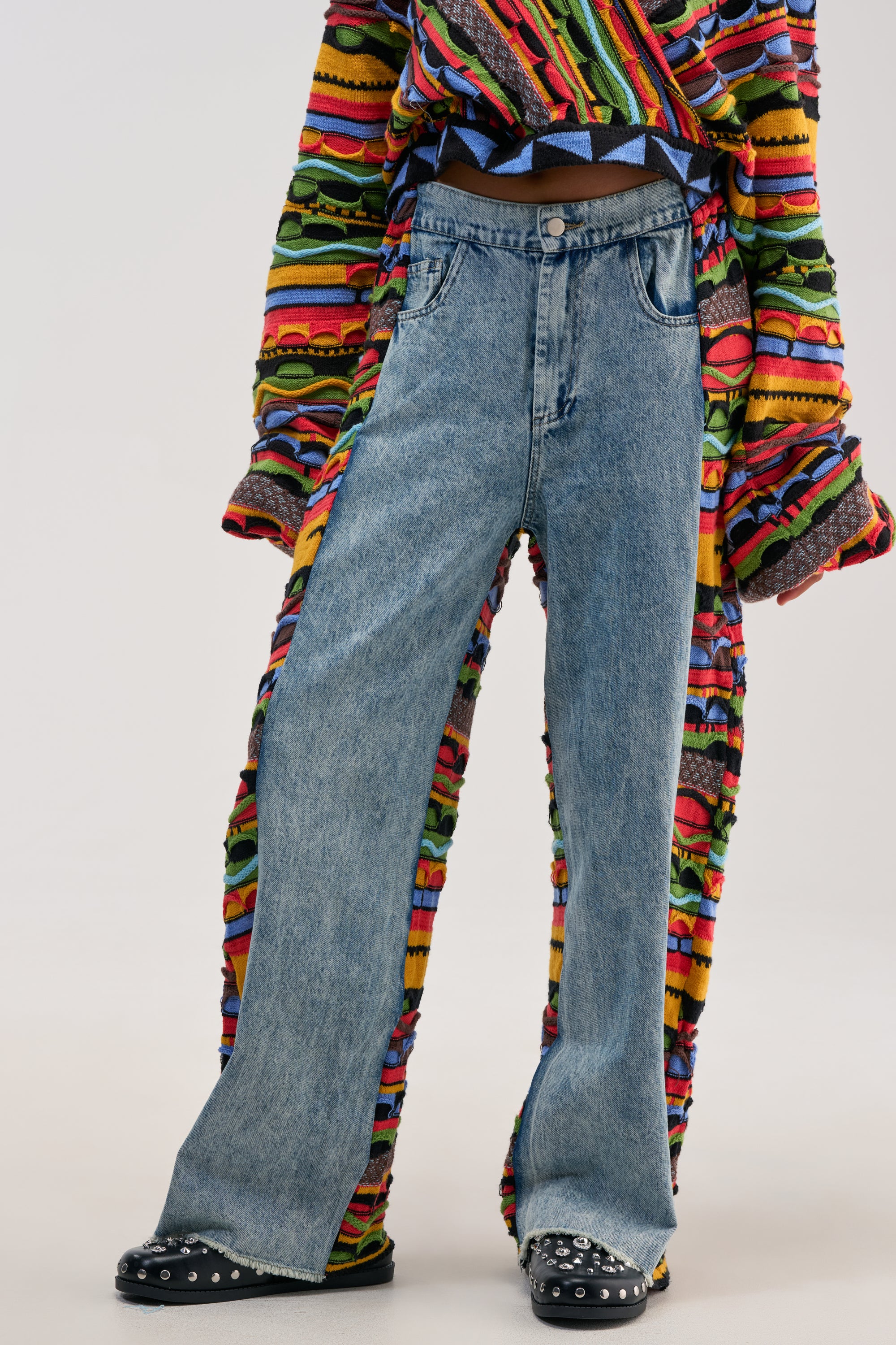 ONE OF ONE DENIM WITH KNIT SIDE PANELS - Akira Wear