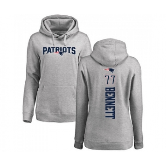 Football Women's New England Patriots #77 Michael Bennett Ash Backer Pullover Hoodie - Jersey