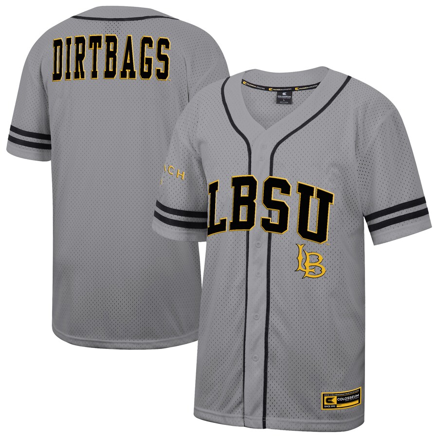 Men's Colosseum Gray Cal State Long Beach The Beach Free Spirited Baseball Jersey - Jersey
