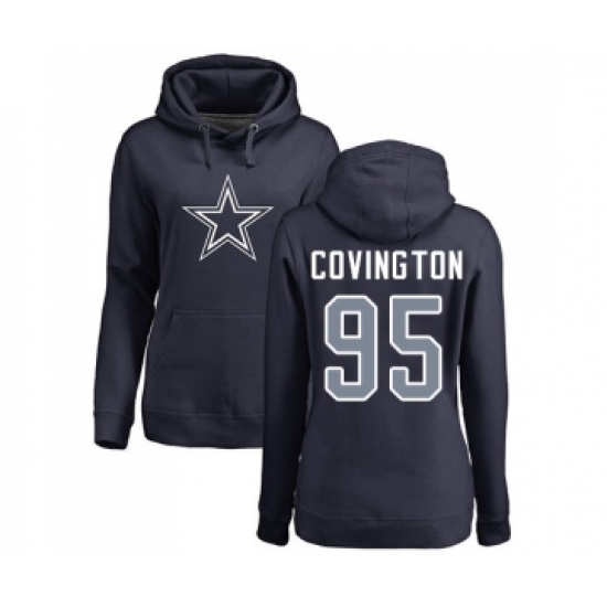Football Women's Dallas Cowboys #95 Christian Covington Navy Blue Name & Number Logo Pullover Hoodie - Jersey