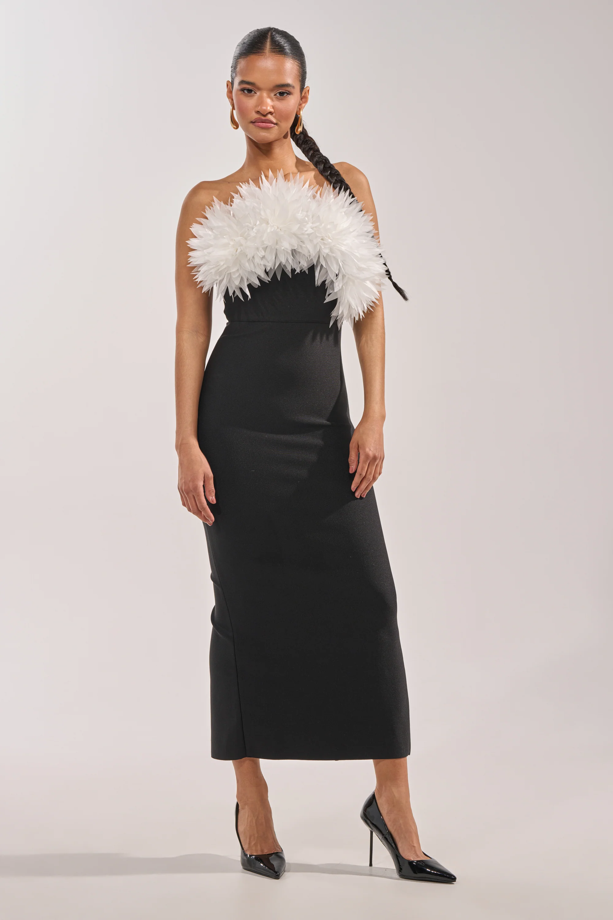 HEART ON MY SLEEVE BANDAGE MIDI DRESS IN BLACK - Akira Wear