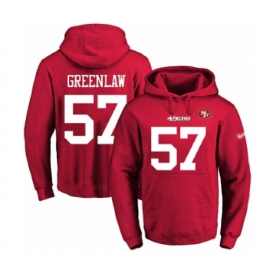 Football Men's San Francisco 49ers #57 Dre Greenlaw Red Name & Number Pullover Hoodie - Jersey