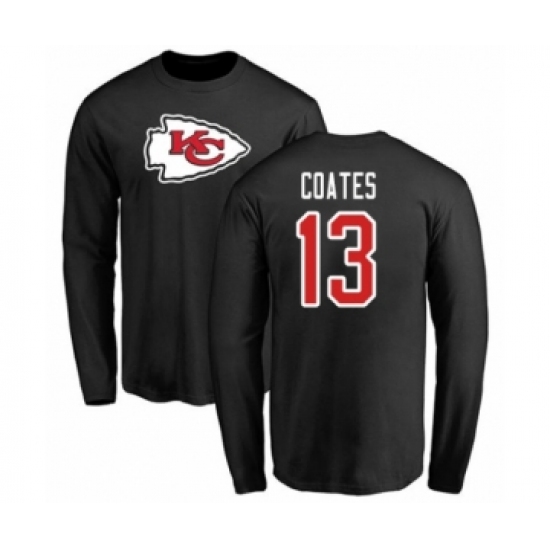 Football Kansas City Chiefs #13 Sammie Coates Black Name & Number Logo Long Sleeve T-Shirt - Jersey