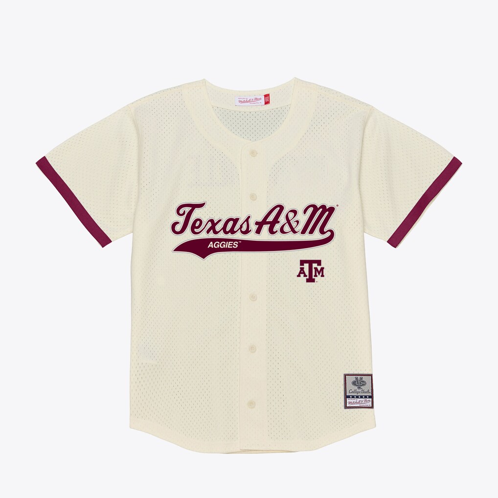 Men's Mitchell & Ness Cream Texas A&M Aggies Mesh Button-Up Batting Practice Baseball Jersey - Jersey